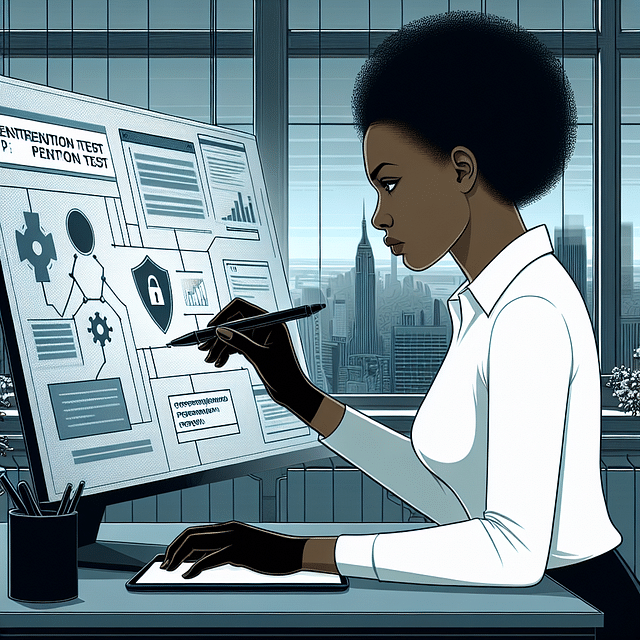 cybersecurity professional outlining pen test scope on a digital interface