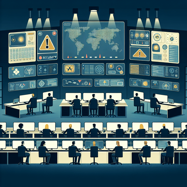 Security operations center monitoring screens