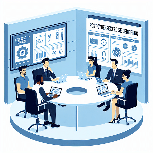 a team debriefing after a cybersecurity exercise