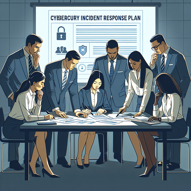 a team reviewing a cybersecurity incident response plan document