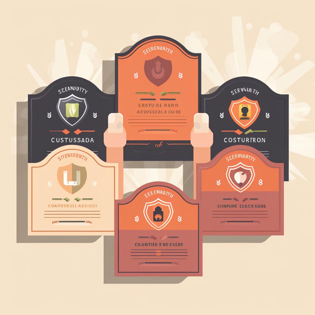 A hand holding several cybersecurity certification badges